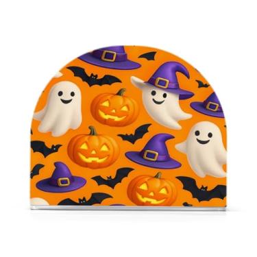 Imagem de JUZIHAI Porta-guardanapos de Halloween Happy Ghosts para mesa dispensador de guardanapos de acrílico para mesa suporte de lenços independente para cozinha sala de jantar bar festa decoração de casa