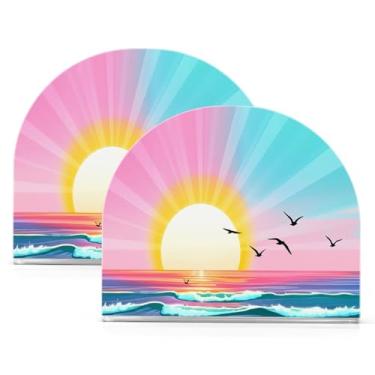 Imagem de Qilmy Porta-guardanapos acrílico Sunset Sky, suporte de lenços de mesa independente, dispensador de papel de coquetel para cozinha, jantar, restaurante, bar, decoração, 2 unidades