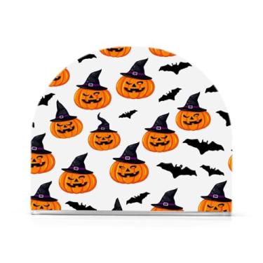 Imagem de JUZIHAI Chapéus de bruxa de Halloween morcegos porta-guardanapos para mesa dispensador de guardanapo de acrílico suporte de lenços independente para cozinha sala de jantar bar festa decoração de casa