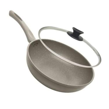 Imagem de Frigideira Indução Antiaderente Granilite Wok 28cm com Tampa Para Todos os Fogões (Taupe)