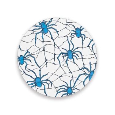 Imagem de JUZIHAI Conjunto de 4 porta-copos de teia de aranha de Halloween, porta-copos redondos de pedra de cerâmica absorvente de 9 cm com base de cortiça, tapete de proteção de mesa para cozinha, bar