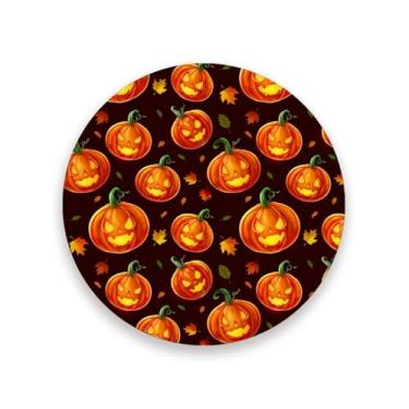 Imagem de JUZIHAI Conjunto de 4 porta-copos de abóboras de Halloween com 4 porta-copos redondos absorventes de pedra cerâmica com base de cortiça, tapete de proteção de mesa para cozinha, bar, decoração de casa