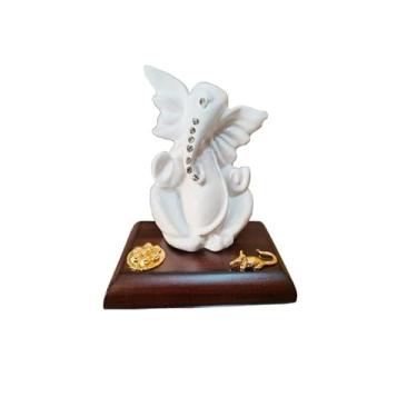 Imagem de Sahishnu Online & Marketing Estátua Ganesha para painel de carro, mini estátua indiana de Ganesha para carro, casa, escritório, templo, presente de Diwali, ídolo Murti Ganesha (branco)