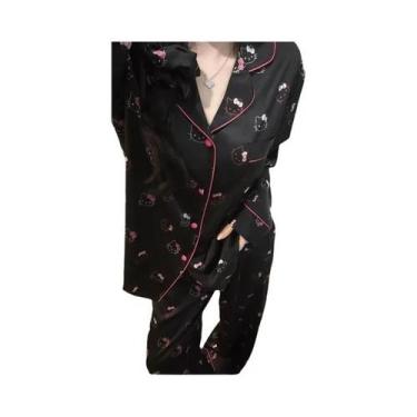 Imagem de Conjunto De Pijama Feminino Com Estampa De Urso E Poá, Manga Longa, Bo