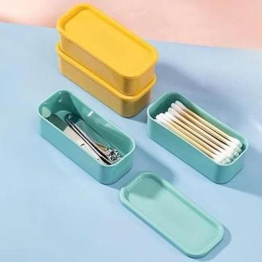 Imagem de 3 peças caixa de cotonete de algodão portátil para viagem caixa organizadora de artigos diversos, fio à prova de poeira, caixa de armazenamento para fone de ouvido (cáqui)