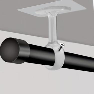 Imagem de 1 conjunto de suportes de varão de cortina de teto sem perfuração suporte de haste de chuveiro montado no teto suportes de gancho de cortina de fixação forte, 8,5 x 6 x 9,8 cm (branco)