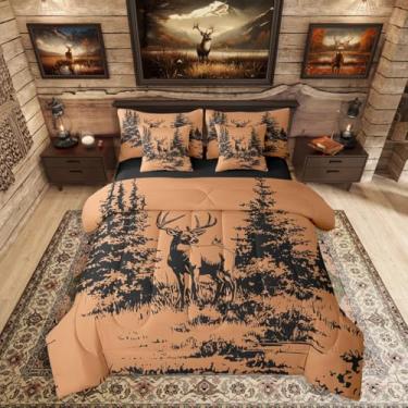 Imagem de Erosebridal Conjunto de edredom de veado da floresta com 7 peças, Queen Country Hunting Deer Chifre e alce, animais selvagens, para adultos, homens, meninos, vintage, estilo faroeste, rústico