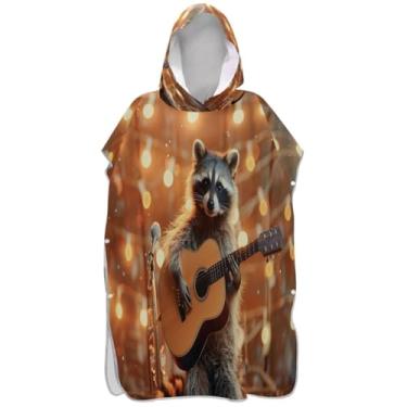 Imagem de Joisal Roupão engraçado de guaxinim para troca de poncho de surfe para praia Adul toalha absorvente de natação masculino feminino poncho com capuz