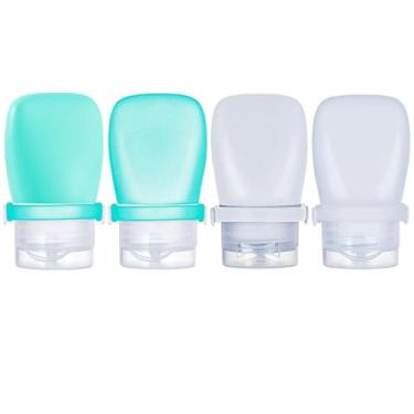 Imagem de WXOIEOD Garrafas de viagem de silicone de 59 ml, frasco de espremer à prova de vazamento, mini recipiente de viagem para artigos de higiene pessoal, loção xampu e condicionador, molho líquido para