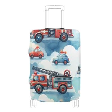 Imagem de Joisal Capa protetora de bagagem, capa de mala fofa, proteção de caminhões de bombeiro, acessórios de viagem para mulheres, P, serve para capa de 45 a 50 cm, Caminhões de bombeiros fofos, S 18-20 in