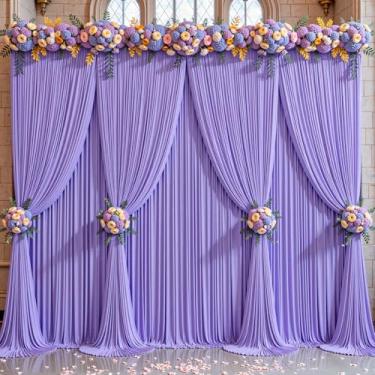 Imagem de Cortinas de pano de fundo de lavanda de 9,8 x 3 m, cortinas de pano de fundo para fotos, cortinas de poliéster sem rugas para meninas, festa de aniversário, sessão de fotos, casamento, chá de bebê