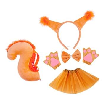 Imagem de UGPLM Kit de fantasia de cauda de animal, luvas de cosplay e tiara para decoração de festas e bailes de máscaras, Marrom Claro