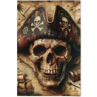 Imagem de Quebra-cabeças com mapa do tesouro de caveira pirata para adultos 1000 peças de arte animal impressão de cenas coloridas presentes personalizados para amantes de quebra-cabeças, 75 x 50 cm