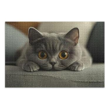 Imagem de Quebra-cabeça de gato de pelo curto britânico curioso para adultos, 1000 peças, presentes tecnológicos, para adultos, estampa de flores, animais, 75 x 40 cm
