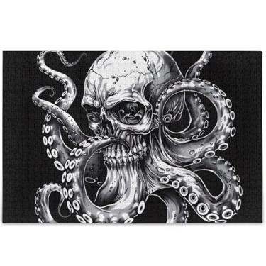 Imagem de Quebra-cabeça adulto crânio de polvo preto branco 500 peças presentes para jogo de elefante branco personalizado legal grande decoração de arte animal, 52 cm x 37,8 cm