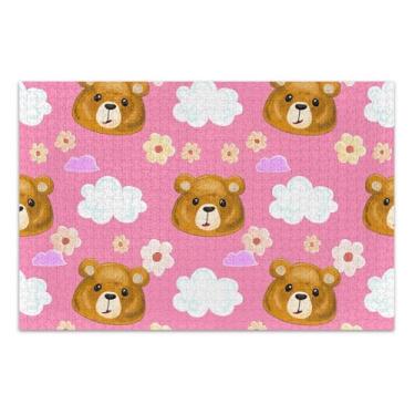 Imagem de Quebra-cabeças para adultos, 1000 peças, presentes de elefantes brancos, quebra-cabeça difícil, arte, brinquedo, pintura, ursos fofos, rostos e margaridas rosa, 75 x 40 cm