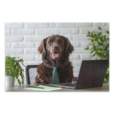 Imagem de Quebra-cabeça 500 peças para adultos, amigos, família, jogos, presentes, escritório, cachorro, laptop, negócios, quebra-cabeça rígido, arte floral animal, 51 x 35 cm
