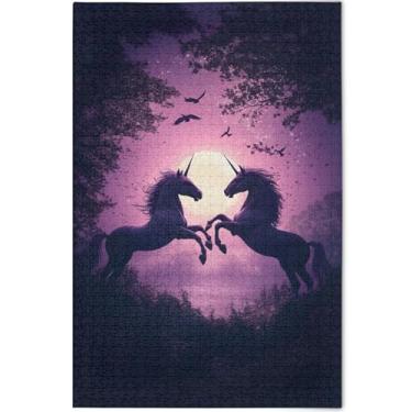 Imagem de Quebra-cabeça de cavalo roxo unicórnios extravagantes 1000 peças para adultos pintura de belas artes quebra-cabeça divertido presente personalizado divertido bobo, 75 cm x 50 cm