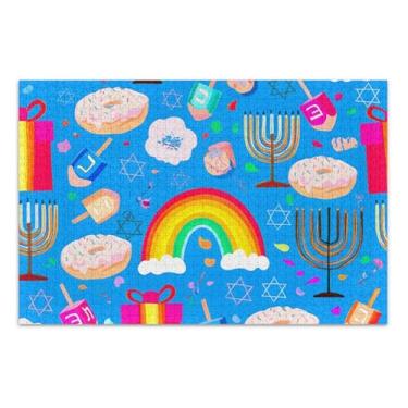 Imagem de Quebra-cabeça para adultos com símbolos de Hanukkah Menorá 500 peças de pintura de brinquedo de arte difícil quebra-cabeças elefantes brancos presentes, 51 x 35 centímetros