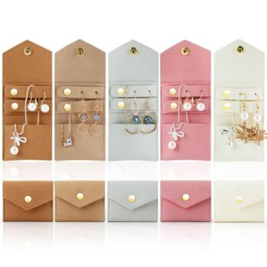 Imagem de Mulaibdin 5 rolos de joias, bolsas de joias, botão de pressão, bolsa organizadora portátil de viagem, sem embaraços, mini rolo de armazenamento de joias para colar, anel, brinco, presentes para