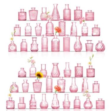 Imagem de MARTAGE Conjunto de 48 vasos de vidro, vasos rosa para centros de mesa, vaso de vidro pequeno para flores, vaso de botão vintage a granel para casamento, festa, eventos, recepção, decoração de casa