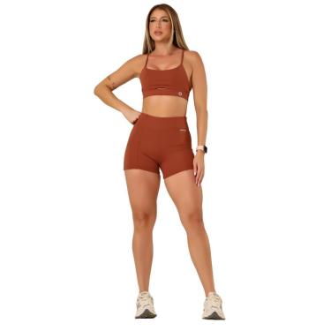 Imagem de Conjunto Curto Top Duplo Decote U Fenda Frontal Shorts Cintura Alta Dupla Modelador Alta Compressão-Feminino