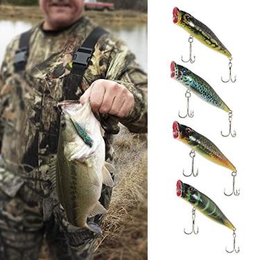 Imagem de CUOFYUNL 4 PCS Iscas de Pesca Popper Flutuantes 12g 95mm Conjunto de Isca Dura Artificial Isca Wobbler com #6 Ganchos