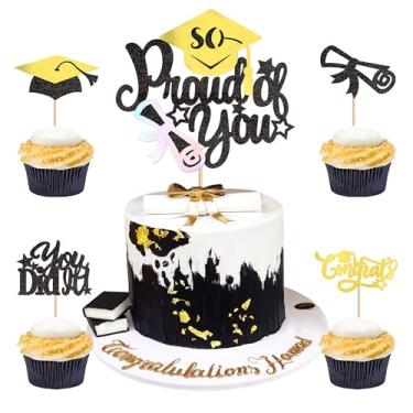 Imagem de Ercadio 25Pcs So Proud of You Cake Topper You Did It Congrats Grad Cap 2026 Graduation Diploma Cupcake Pick 2026 Graduation Theme Party Cake Decorations