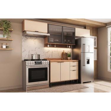 Imagem de Cozinha Modulada Completa Alpha 4 Peças (3Aéreos+1Balcão) C4P180 Freijo/Off White - Carraro