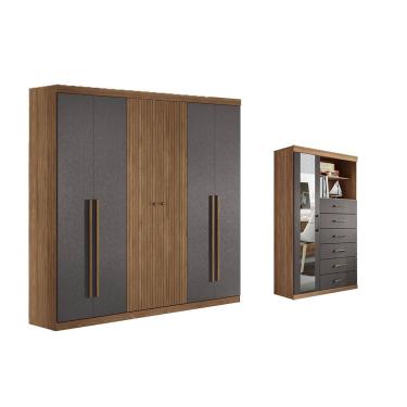 Imagem de Guarda Roupa 2 Peças (1GuardaRoupa+1Cômoda) QC377 Jatobá/Grafite - Santos Andirá