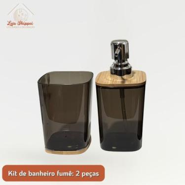 Imagem de Kit Lavabo Luxo Bambu Pç Dispenser Sabonete Copo Escova Sanitária Supo