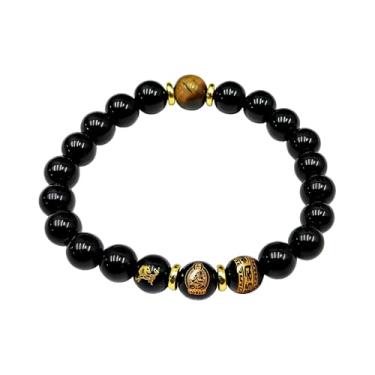 Imagem de Angyape Pulseiras de Ano Novo Chinês, 8 mm, Obsidiana Negra, Natural, Miçangas, Zodíaco Chinês, Feng Shui, Proteção Buda com Seis Personagens, Amuleto da Sorte, Joias Elásticas para Presente para