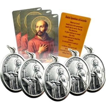 Imagem de Westmon Works Conjunto de medalhas de Santo Inácio de Loyola, pingentes de metal italiano com cartões sagrados feitos nos EUA, pacote com 5