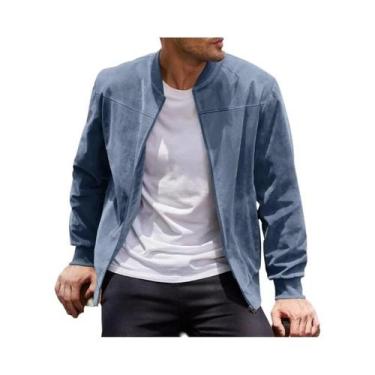 Imagem de Jaqueta Casual Masculina De Camurça Lisa Com Zíper E Gola Redonda, Est