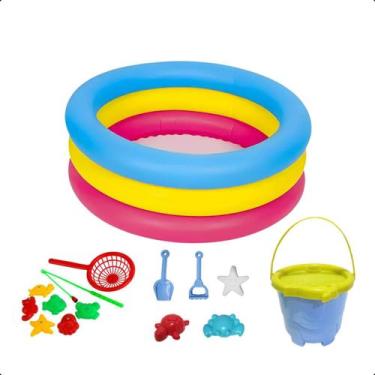Imagem de Kit Praia Piscina Inflável 88 L Bebe Pescaria Infantil Balde - Be Happ