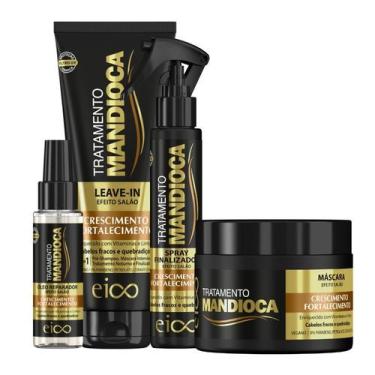 Imagem de Eico Kit Mandioca Máscara 270g + Spray Proteção Térmica 120ml + Leave-