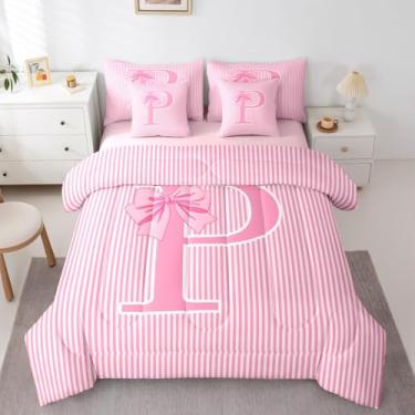Imagem de Feelyou Conjunto de edredom com laço rosa, tamanho casal, 7 peças, princesa, sonhador, para crianças, meninos, meninas, cama personalizada em uma bolsa com edredom, lençóis, fronhas, capas de almofada