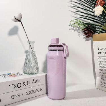 Imagem de Garrafa Térmica 500ml em Aço Inoxidável com Glitter Mantém Quente e Frio, Tampa Rosqueável com Alça, Garrafa Térmica Portátil para Água, Café e Bebidas (VIOLETA)
