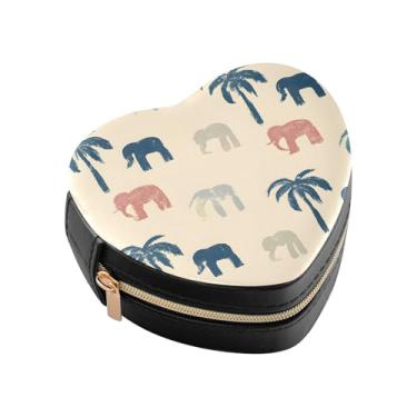 Imagem de Burbuja Caixa de joias Boho Elefantes em forma de coração de palmeira mini estojo de joias de viagem para mulheres e meninas, estojo portátil organizador de armazenamento para brincos, anéis, colares