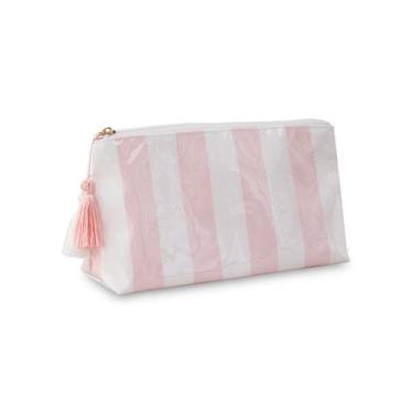 Imagem de Bolsa de maquiagem DYSHAYEN Clear Coated à prova d'água  branca-rosa