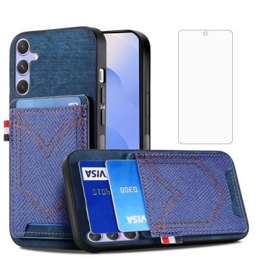 Imagem de Asuwish Capa de celular magnética para Samsung Galaxy S25 5G com protetor de tela de vidro temperado e acessórios de compartimento para cartão de crédito de couro PU jeans S 25 25S SM-S931U feminino