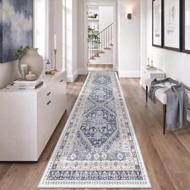 Imagem de Tapete-passadeira 0,7 x 2,4 m zesthome Lavável, tapete de entrada resistente a manchas, tapete ultrafino, antiderrapante para entrada, cozinha, lavanderia, corredor interno (azul/bege, 0,7 x 2,4 m)