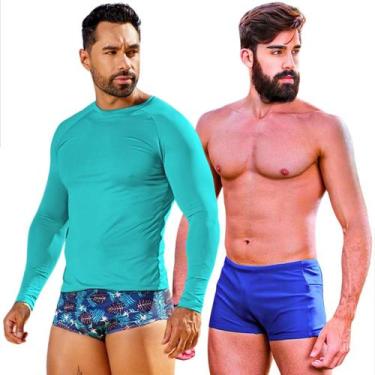 Imagem de Kit Camisa Térmica Com Sunga Boxer Zíper Lateral e Bolso Proteção Térm