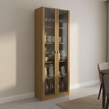 Imagem de Cristaleira com 2 Portas de Vidro e 4 Prateleiras MDP Branco Tecnomobi