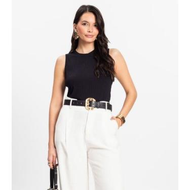 Imagem de Regata Feminina Ribana Canelada Rovitex Preto, P, Preto