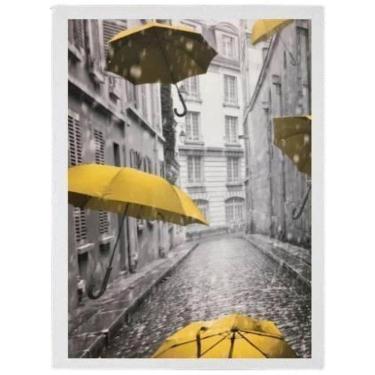 Imagem de Quadro Decorativo Sombrinhas Amarelas Moldura Branca 24X18Cm