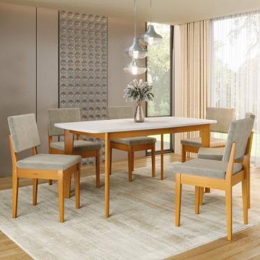 Imagem de Conjunto Sala de Jantar Siera 6 Lugares Retangular Madeira Maciça Miami Cerejeira/Bege Claro