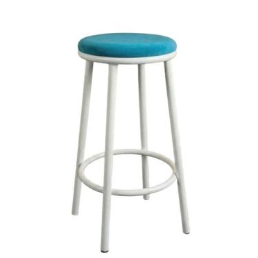 Imagem de Banqueta Alta Luxo Aço Suede Banco Luna Estrutura Branca:Azul Turquesa