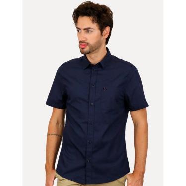 Imagem de Camisa Tommy Jeans Masculina Manga Curta Pocket Solid Poplin Azul Marinho-Masculino