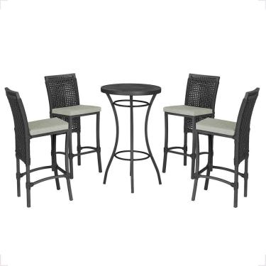 Imagem de Mesa Bistrô Com 4 Banquetas Roma Preta Corda Náutica 3 Trama Preto